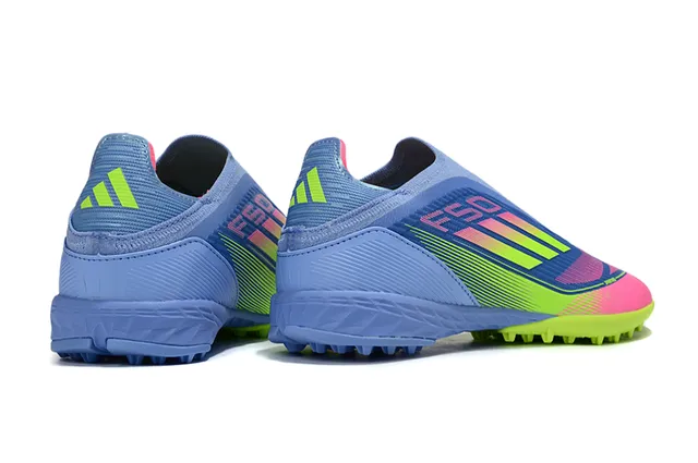 Adidas Chaussures de football pour gazon bleu rose sans lacets haut de chaussette blocage de couleur dégradé 13