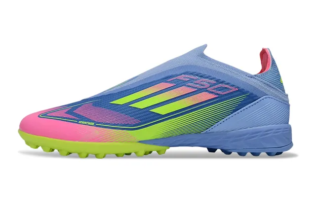 Adidas Chaussures de football pour gazon bleu rose sans lacets haut de chaussette blocage de couleur dégradé 15