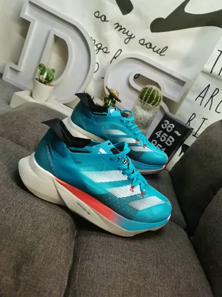 Adidas Blue Red Engineered Mesh Upper Three-Stripe Branding Running Shoes 9