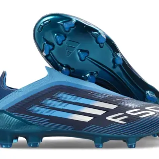 Adidas Blue White Low-Cut Sock-Fit Collar Speed-Line Graphic Overlay Firm-Ground Soccer Shoes