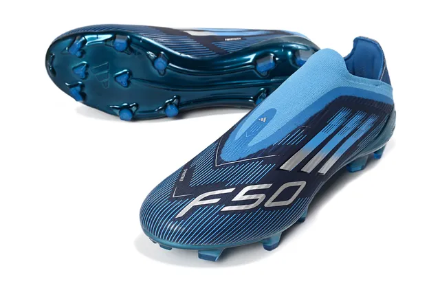 Adidas Blue White Low-Cut Sock-Fit Collar Speed-Line Graphic Overlay Firm-Ground Soccer Shoes 5