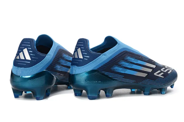 Adidas Blue White Low-Cut Sock-Fit Collar Speed-Line Graphic Overlay Firm-Ground Soccer Shoes 6