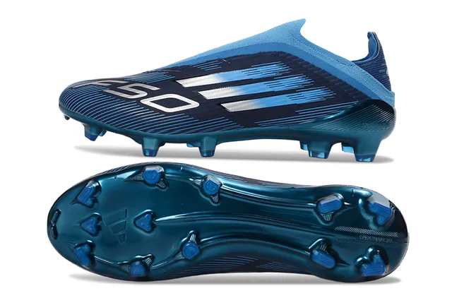 Adidas Blue White Low-Cut Sock-Fit Collar Speed-Line Graphic Overlay Firm-Ground Soccer Shoes 7
