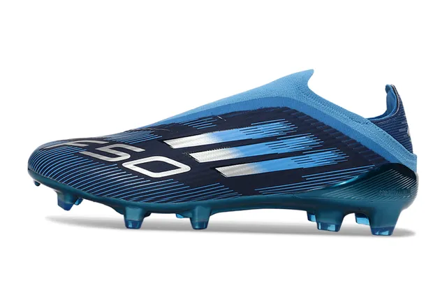 Adidas Blue White Low-Cut Sock-Fit Collar Speed-Line Graphic Overlay Firm-Ground Soccer Shoes 8