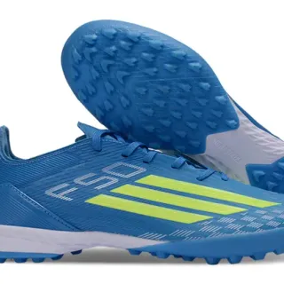Adidas Blue Yellow Low-Cut Synthetic Upper Textured Ribbed Turf Soccer Shoes