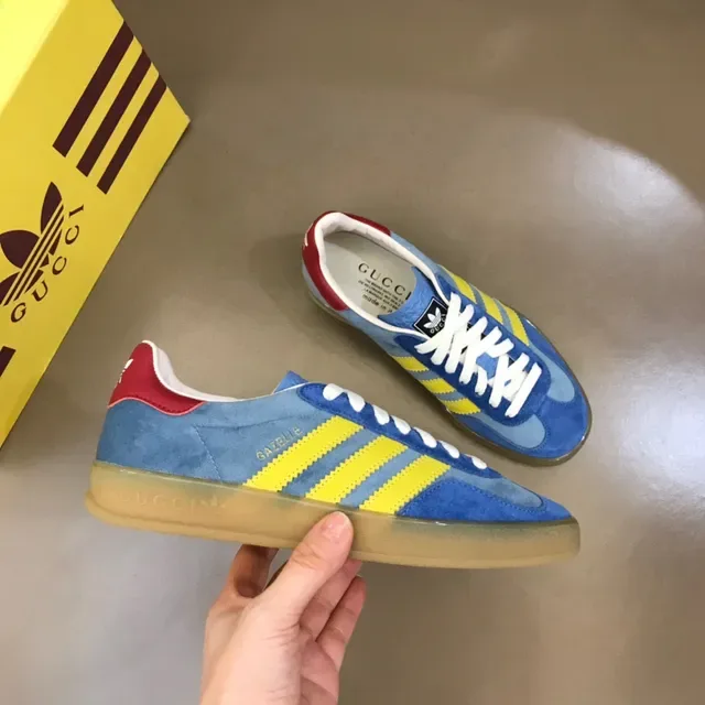 Adidas Blue Yellow Suede Upper Three-Stripe Side Lifestyle Sneakers 7