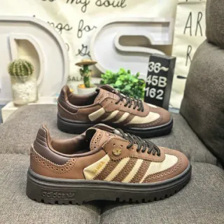 Adidas Brown Beige Perforated Leather Brogue Detailing Lifestyle Sneakers