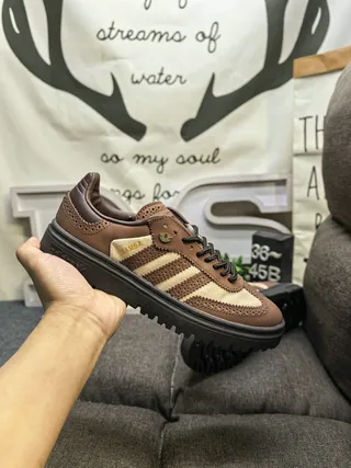 Adidas Brown Beige Perforated Leather Brogue Detailing Lifestyle Sneakers 5