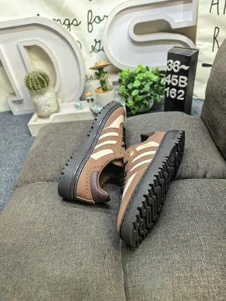 Adidas Brown Beige Perforated Leather Brogue Detailing Lifestyle Sneakers 6