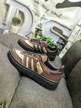 Adidas Brown Beige Perforated Leather Brogue Detailing Lifestyle Sneakers 7