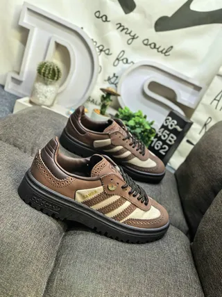 Adidas Brown Beige Perforated Leather Brogue Detailing Lifestyle Sneakers 9