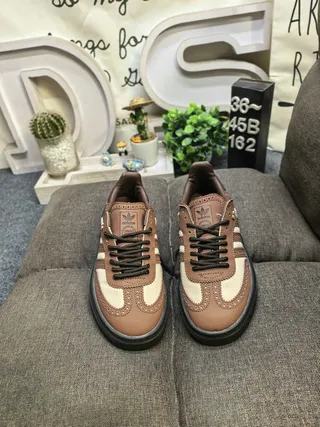 Adidas Brown Beige Perforated Leather Brogue Detailing Lifestyle Sneakers 10