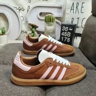Adidas Brown Pink Low-Top Suede-Leather Mix Lifestyle Sneakers