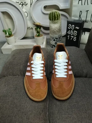 Adidas Brown Pink Low-Top Suede-Leather Mix Lifestyle Sneakers 10