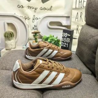 Adidas Brown White Leather Upper Three Stripes Lifestyle Sneakers