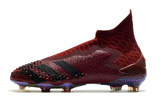 Adidas بوردو أسود عالي القطع أعلى جورب متلألئ هولوغرافي كعب أرض صلبة أحذية كرة القدم 5