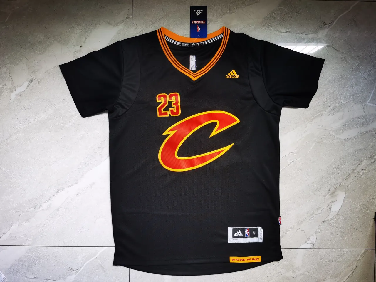 Adidas Cleveland Cavaliers LeBron James Black Orange V-Neck Short-Sleeve Jersey 2
