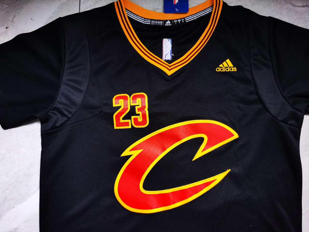 Adidas Cleveland Cavaliers LeBron James Black Orange V-Neck Short-Sleeve Jersey 3