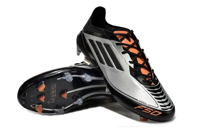 Adidas F50 Messi Noir Argent Orange Terrain Ferme Chaussures de football 4