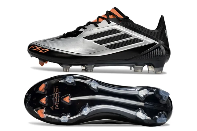 Adidas F50 Messi Noir Argent Orange Terrain Ferme Chaussures de football 6