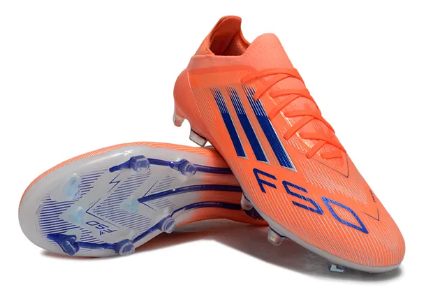 Adidas F50 Orange Blue Low-Cut Synthetic Upper Three-Stripe Side Branding Firm-Ground Soccer Shoes 4