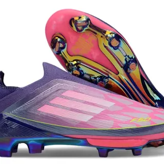 Adidas F50 Purple Pink Low-Cut Sock-Fit Upper Iridescent Multicolor Soleplate Firm-Ground Soccer Shoes