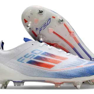 Adidas F50 White Blue Low-Cut Synthetic Upper Transparent TPU Cage Firm-Ground Soccer Shoes