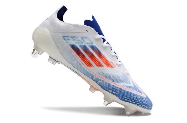 Adidas F50 Blanc Bleu Bas Coupe Tige Synthétique Cage TPU Transparente Terrain Ferme Chaussures de Football 2