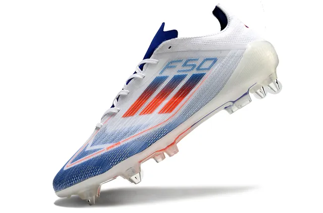 Adidas F50 Blanc Bleu Bas Coupe Tige Synthétique Cage TPU Transparente Terrain Ferme Chaussures de Football 3