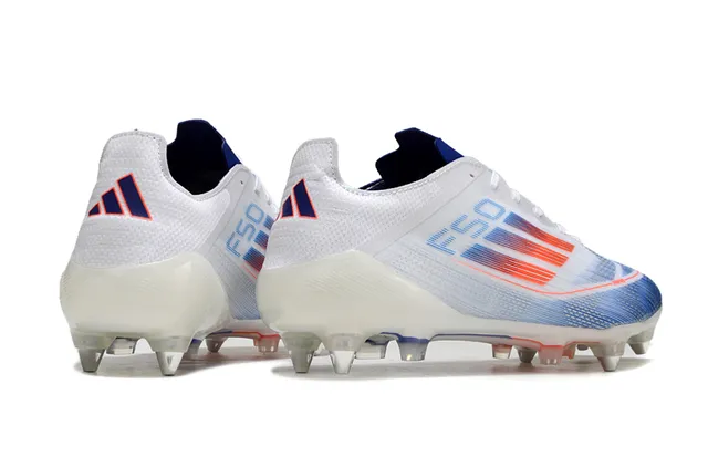 Adidas F50 Blanc Bleu Bas Coupe Tige Synthétique Cage TPU Transparente Terrain Ferme Chaussures de Football 5