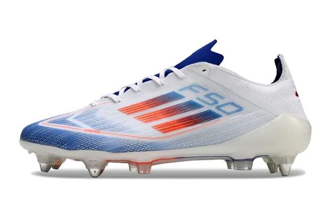 Adidas F50 Blanc Bleu Bas Coupe Tige Synthétique Cage TPU Transparente Terrain Ferme Chaussures de Football 7