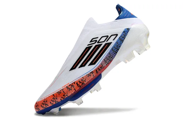 Adidas F50 White Blue Sock-Fit Upper Translucent TPU Cage Firm-Ground Soccer Shoes 3