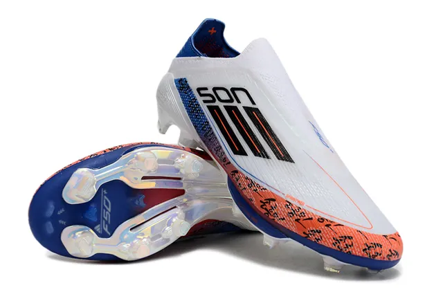Adidas F50 White Blue Sock-Fit Upper Translucent TPU Cage Firm-Ground Soccer Shoes 4
