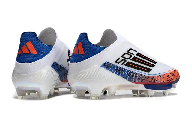 Adidas F50 White Blue Sock-Fit Upper Translucent TPU Cage Firm-Ground Soccer Shoes 5