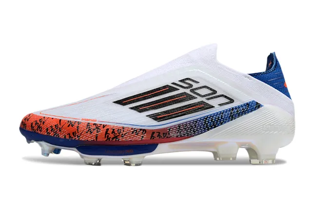 Adidas F50 White Blue Sock-Fit Upper Translucent TPU Cage Firm-Ground Soccer Shoes 7