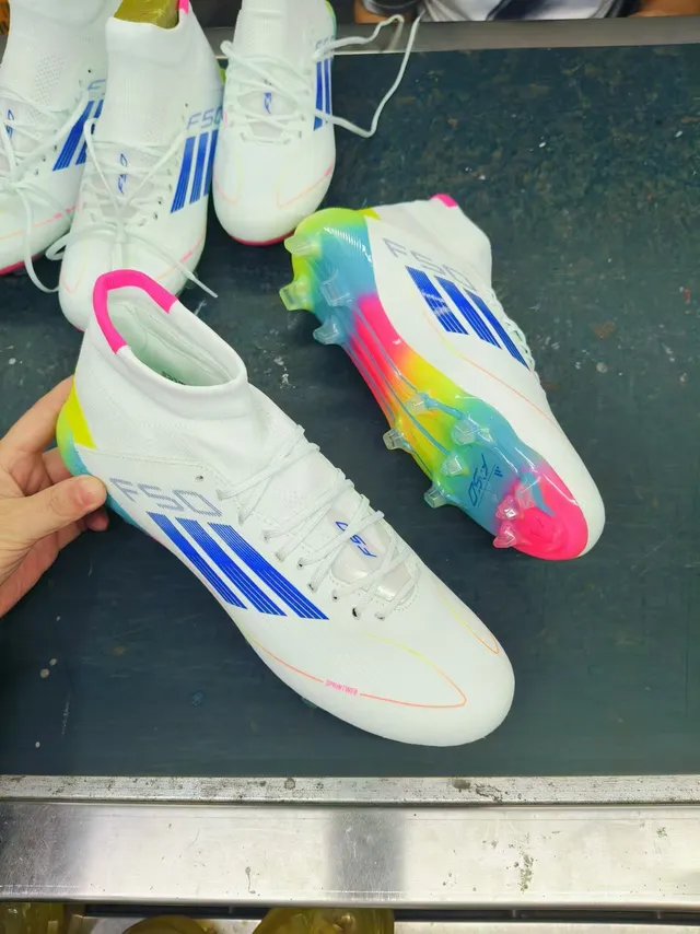 Adidas F50 White Multicolor Sock-Fit Collar Translucent Rainbow Outsole Firm-Ground Soccer Shoes 1