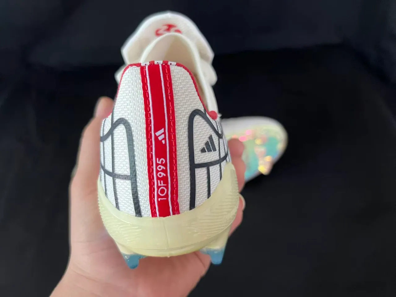 Adidas F50 White Red Grid-Patterned Upper Iridescent Translucent Sole Firm-Ground Soccer Shoes 3