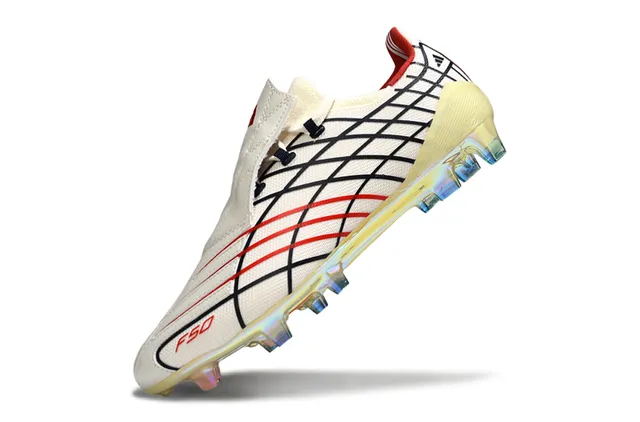 Adidas F50 White Red Grid-Patterned Upper Iridescent Translucent Sole Firm-Ground Soccer Shoes 12