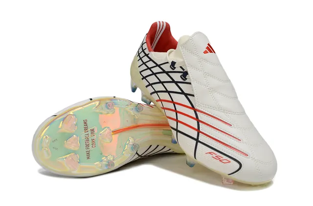 Adidas F50 White Red Grid-Patterned Upper Iridescent Translucent Sole Firm-Ground Soccer Shoes 13