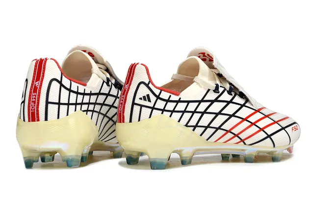 Adidas F50 White Red Grid-Patterned Upper Iridescent Translucent Sole Firm-Ground Soccer Shoes 14
