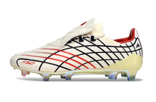 Adidas F50 White Red Grid-Patterned Upper Iridescent Translucent Sole Firm-Ground Soccer Shoes 16
