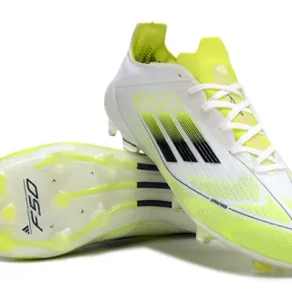 Adidas F50 White Yellow Low-Cut Synthetic Mesh Upper Gradient Stripes Firm-Ground Soccer Shoes