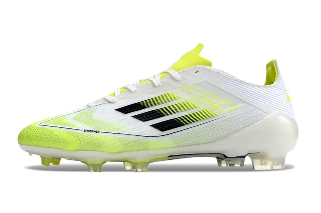 Adidas F50 White Yellow Low-Cut Synthetic Mesh Upper Gradient Stripes Firm-Ground Soccer Shoes 6