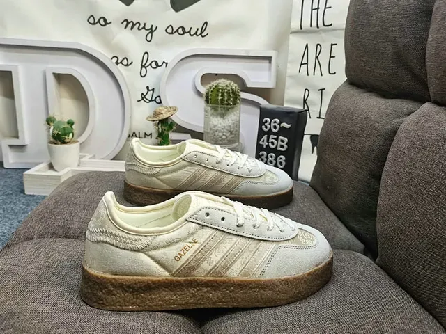 Adidas Gazelle Off-White and Brown Lifestyle Sneakers 2