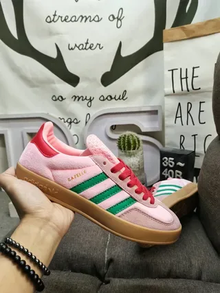 Adidas Gazelle Pink and Green Suede Lifestyle Sneakers 5