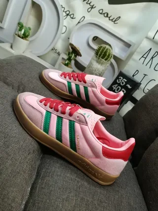 Adidas Gazelle Pink and Green Suede Lifestyle Sneakers 7