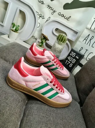 Adidas Gazelle Pink and Green Suede Lifestyle Sneakers 9