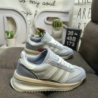 Adidas Gray Beige Retro Runner Silhouette Three-Stripe Side Panel Lifestyle Sneakers