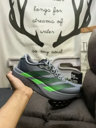 Adidas Gray Green Mesh Upper Three Stripes Lifestyle Sneakers 5