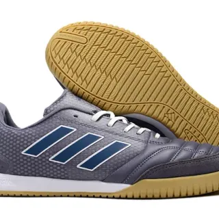 Adidas 灰色海军蓝 绗缝鞋头盖 三条纹侧面板 室内足球鞋